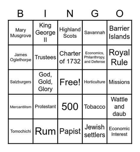 Exploration and Colonization Bingo Card