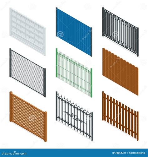 Vector Isometric Icon Or Infographic Different Designs Of Fences And