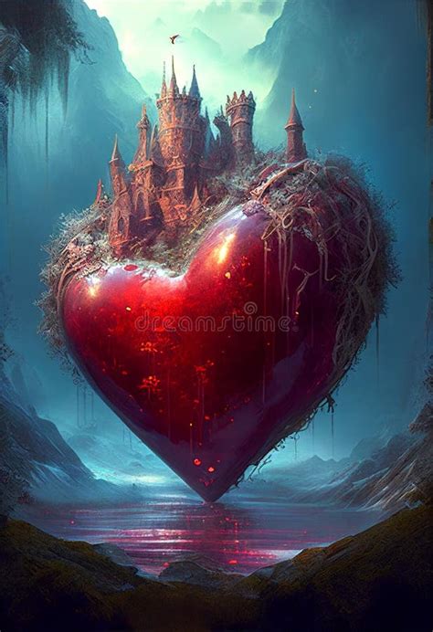 Fantasy Valentine Heart Illustration Created With Generative Ai Stock