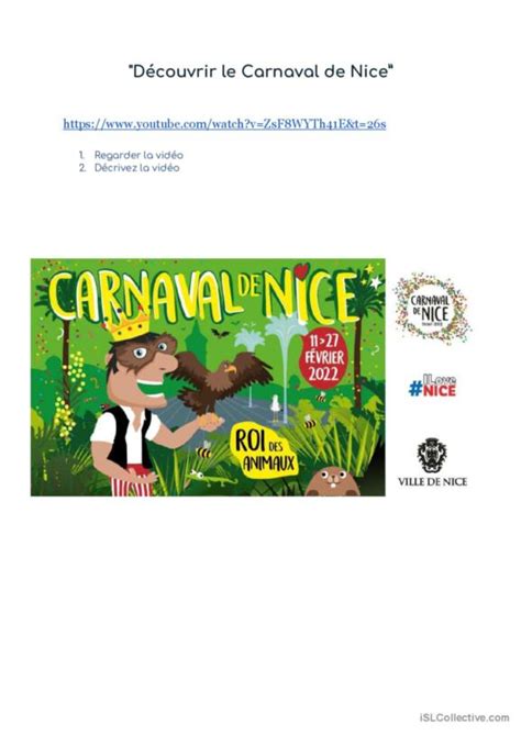 Carnaval Fran Ais Fle Fiches Pedagogiques Pdf Doc