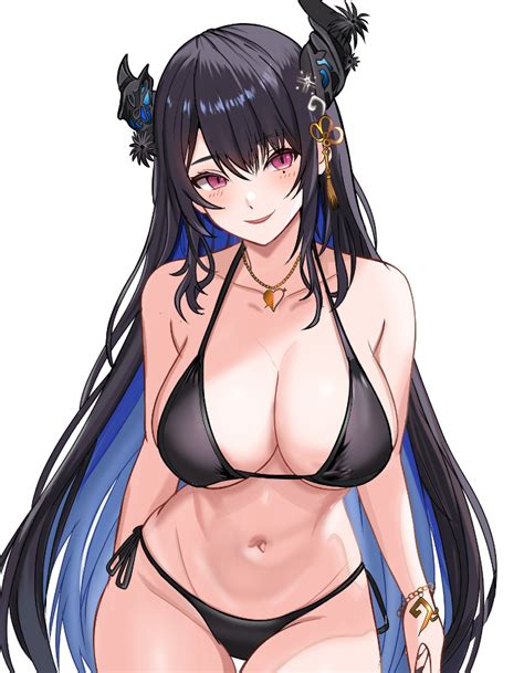 Rijeka Nerissa Ravencroft Hololive Hololive English Girl Bare Shoulders Bikini Black