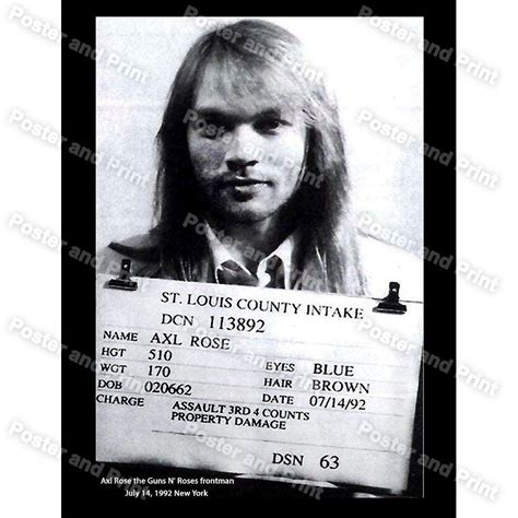 Axl Rose The Guns N Roses Frontman Mugshot Photo Poster Etsy