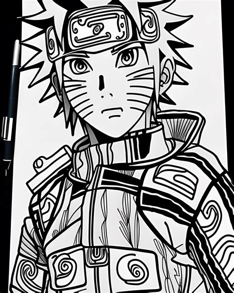 Naruto Coloring Page Black And White Illustration Hyper Realistic Intricate · Creative Fabrica