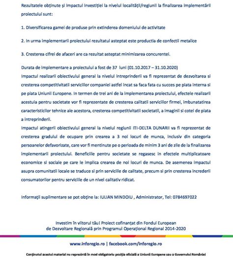 Finalizarea proiectului DEZVOLTAREA DE NOI CAPACITĂȚI DE PRODUCȚIE A