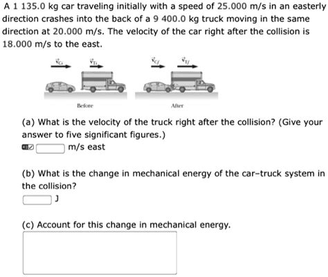 Solved A 1 135 0 Kg Car Traveling Initially With A Speed Of 25 000 M S