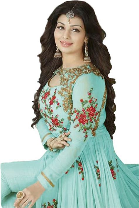 Ayesha Takia Designer Beautiful Sky Blue Flower Embroidered Long