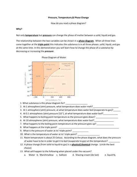 Reading Phase Diagrams Worksheet Phase Diagram Worksheet Key