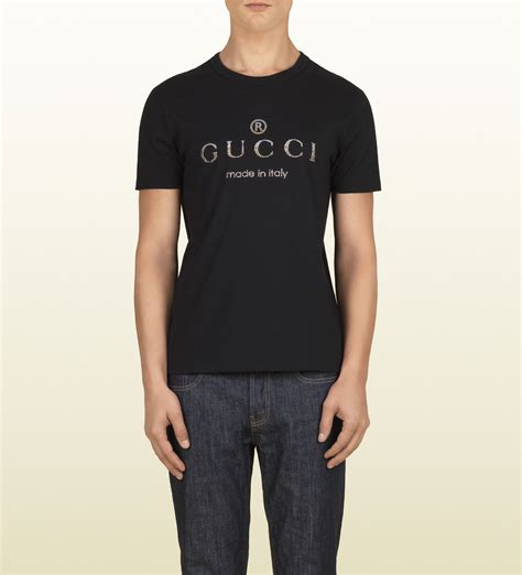 Gucci Black Crew Neck Tshirt With Gucci Logo For Men Lyst