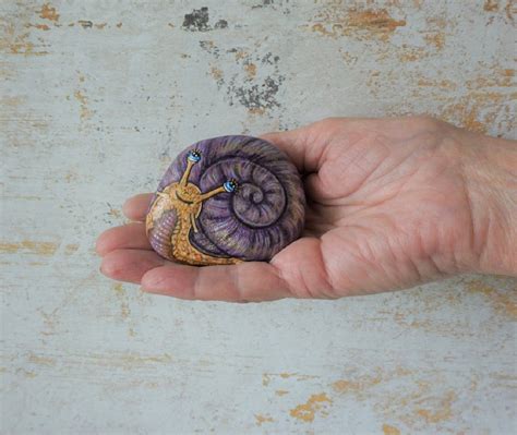 Painted Rock Painted Stone Snail Art Cute Purple Snail Etsy Canada Snail Art Painted Rocks