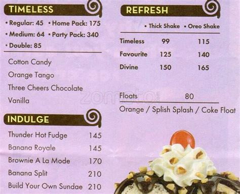 Menu at Baskin-Robbins, Kolkata, City Centre 2