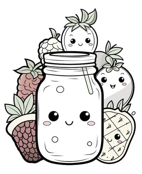 Un Tarro De Fruta De Dibujos Animados Con Una Cara Y Dos Fresas Ai