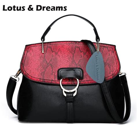 Lotus And Dreams Vintage Red Women Handbag Pu Leather Totes Purse Best Crossbody Bags Button