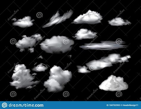 Colecci n De Nubes Blancas Aisladas En Fondo Negro Ilustración del