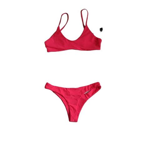 SherryDC Swim Sherry Dc Womens Red Padded Brazilian Thong Bikini Two Piece Swim Suit Large