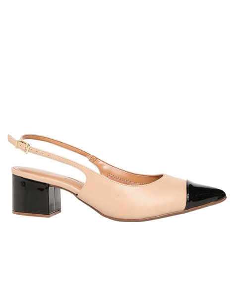 Riachuelo Sapato Slingback Salto Bloco Bicolor Vizzano Preto Nude