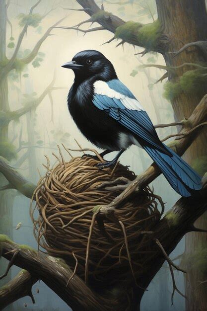 Premium AI Image | magpie building nest