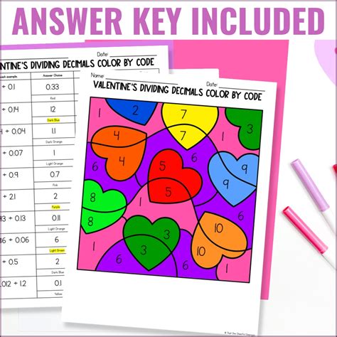 Valentine S Day Dividing Decimals Color By Code Classful