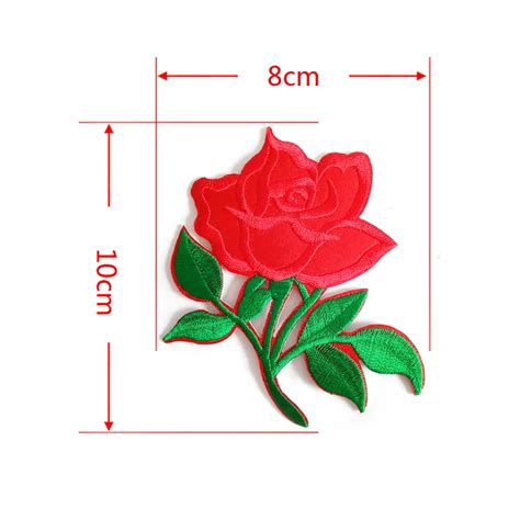 Zhutousan 10pcs Red Green Rose Clothing Patches Iron On Embroidered