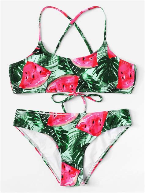 Watermelon Print Cross Back Bikini SetFor Women Romwe Bikinis Print