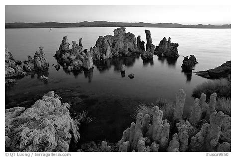 Black And White Picture Photo Tufa Formations At Dusk South Tufa Area