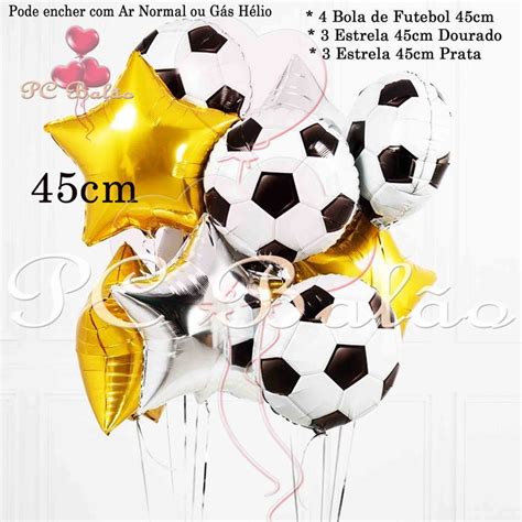 Kit 10 Balões Metalizados 4 Bola de Futebol 6 Estrela 45cm Elo7