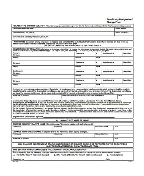 Life Insurance Beneficiary Form Template