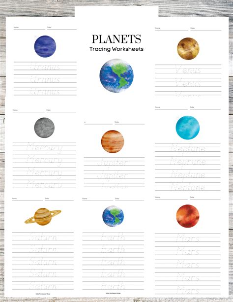 Planets Tracing Worksheets Solar System Writing Template Space Activity Instant Download Etsy