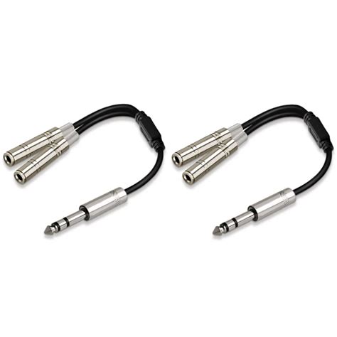 2pcs 6 35mm 1 4 Inch Stereo Jack Splitter Cable Adapter Lead Plug To