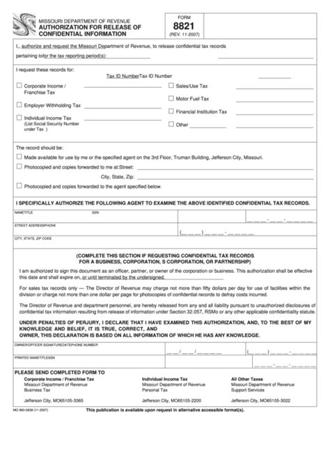 Fillable Form 8821 Authorization For Release Of Confidential