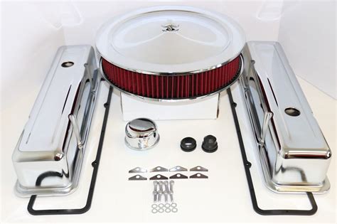 Sb Chevy Chrome Engine Dress Up Kit Tall Valve Covers Washable Filter