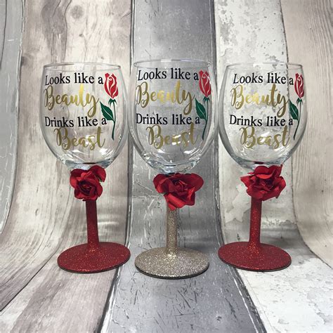 Beauty And The Beast Wine Glass Disney Glitter Wine Glass Etsy