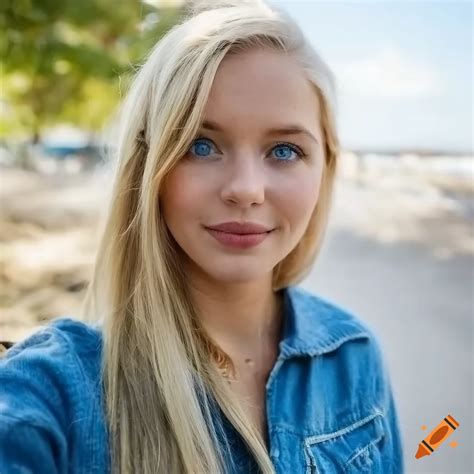 Swedish Blonde Girl With Blue Eyes Pale Skin And A Smile In Winter