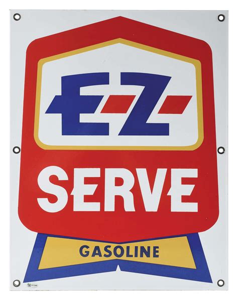 Lot Detail E Z Serve Gasoline Porcelain Pump Plate Sign W Ribbon