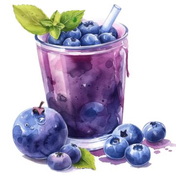 Watercolor Juice Blueberry Clip Art Watercolor Hand Painted Clip Art