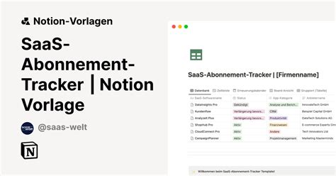 SaaS Abonnement Tracker Notion Vorlage Notion Vorlage