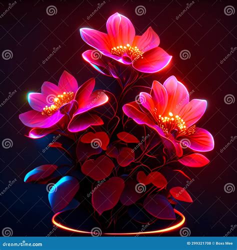 Neon Flowers on Dark Background. Vector Illustration for Your Design ...