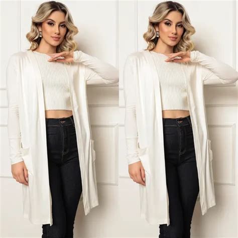 Casaco Meia Estação Feminino - Kit 2 Cardigan Casaco Feminino Meia Estação Comprido | MercadoLivre