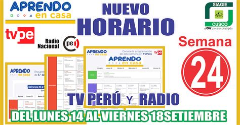 HORARIO TV PERU Y RADIO NACIONAL SEMANA 24 APRENDO EN CASA Siagie Cusco