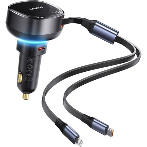 Baseus Usb C And Iphone Lightning 60w Retractable Car Charger