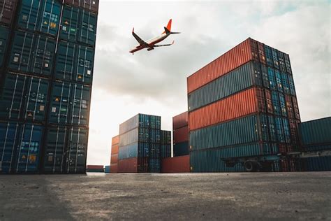 Premium Photo Freight Airplane Flying Above Overseas Shipping Container