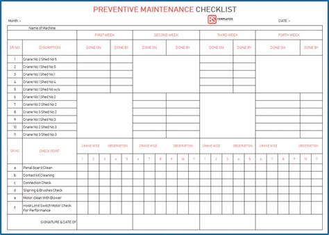 √ Free Printable Preventative Maintenance Checklist Template ...