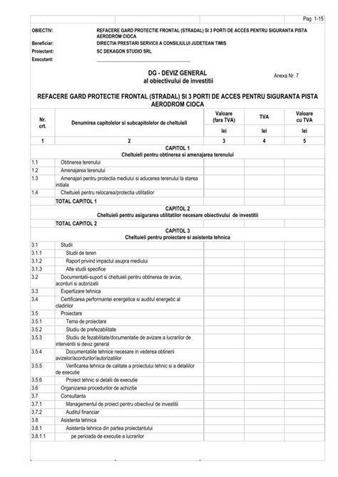 Pdf Dg Deviz General Al Obiectivului De Investitii Refacere