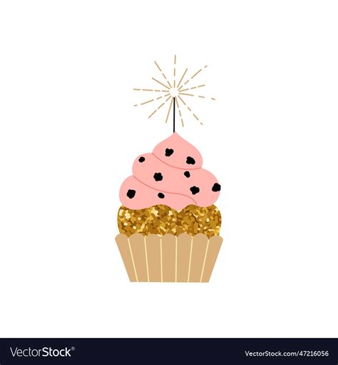 Festive cupcake with candle birthday wedding Vector Image