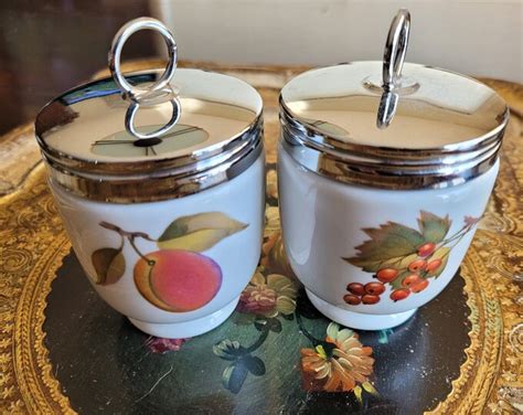 Vintage Royal Worcester Fine Porcelain Oven To Table Egg Coddler Set Of