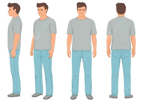 Man Isolatedfrontback And Side View Cartoon Body Human Vector Man