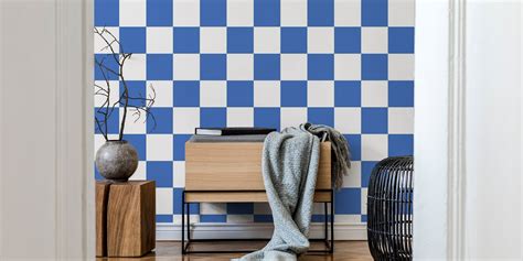 Checkerboard Large Blue And White Wallpaper Free Shipping Happywall