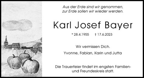 Traueranzeigen Von Karl Josef Bayer ZVW Trauer