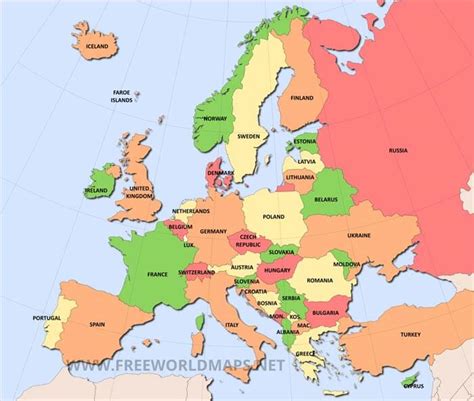 Printable Labeled Europe Map