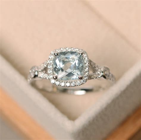 Aquamarine Ring Cushion Cut Engagement Ring Wedding Ring - Etsy