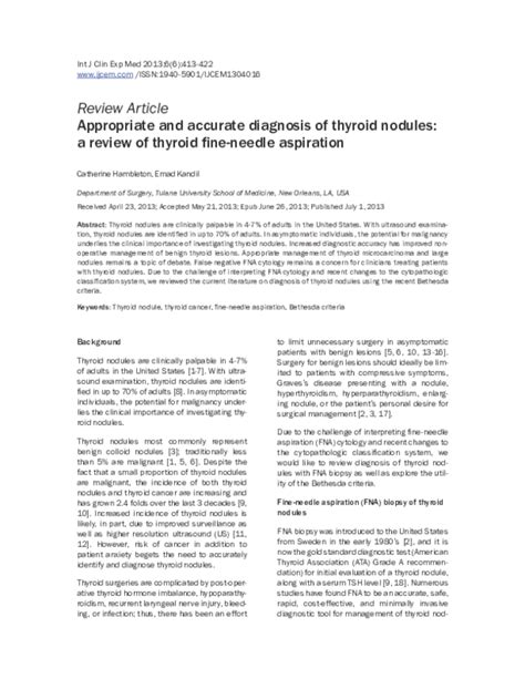 Pdf Appropriate And Accurate Diagnosis Of Thyroid Nodules A Review